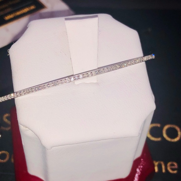 10k white gold vermeil REAL DIAMOND bangle not CZ not moissanite best gift Sale - Picture 14 of 17
